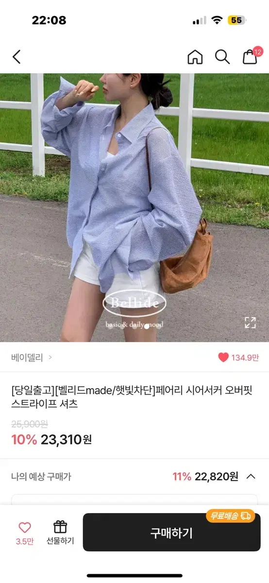 에이블리 베이델리 페어리 시어서커 오버핏 스트라이프 셔츠 블루